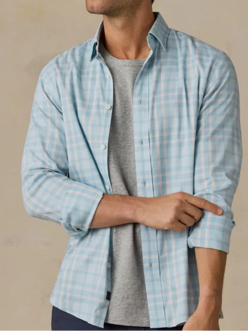 Faherty Mens The Movement Shirt Morning Mist Plaid MEDIUM NWT